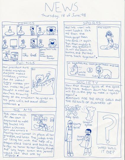 A satirical newspaper doodled by Chicago artist Jenny Lam when she was 10 years old