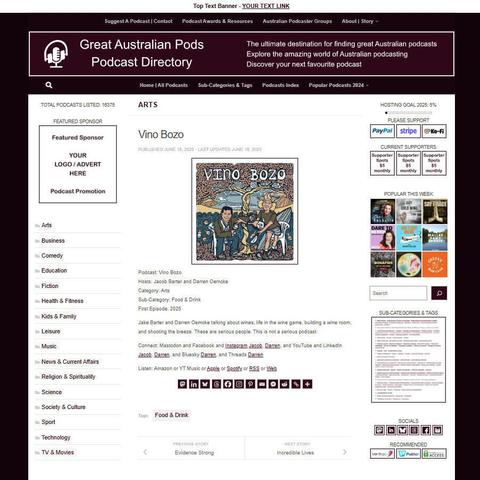 Vino Bozo
Screenshot of the podcast listing on the Great Australian Pods website