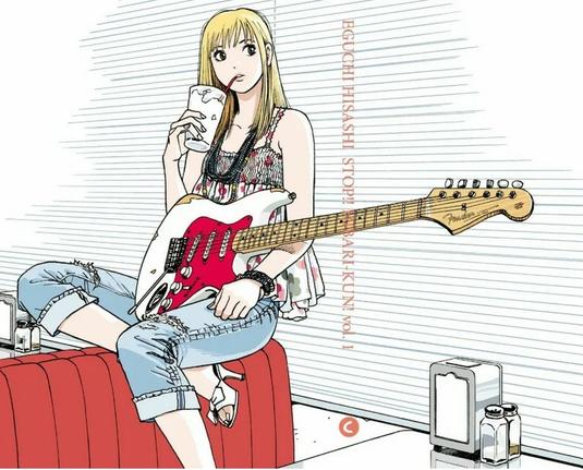 Hibari with a soda and a guitar