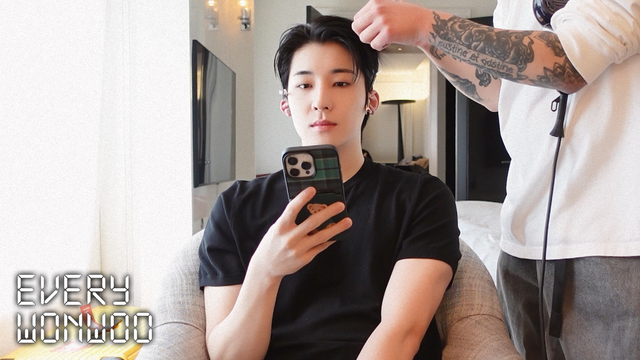 Wonwoo in the hair and makeup chair on Every Wonwoo