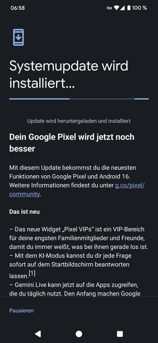 Screenshot vom Status des Updatevorgangs auf meinem Handy.
Es wird versprochen, dass mein Google Pixel "noch besser" wird.