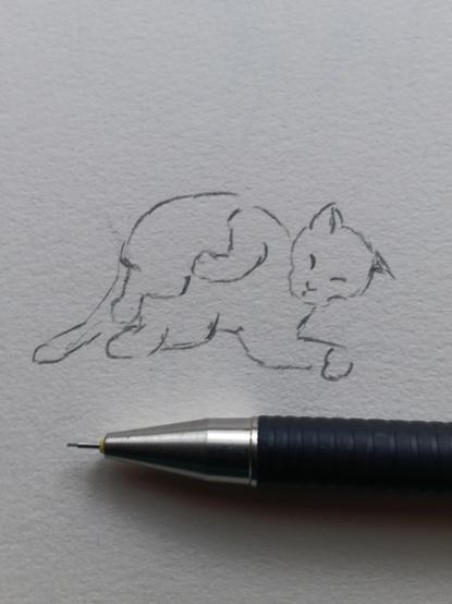 Zeichnung: Dicke Katze liegt auf der Seite