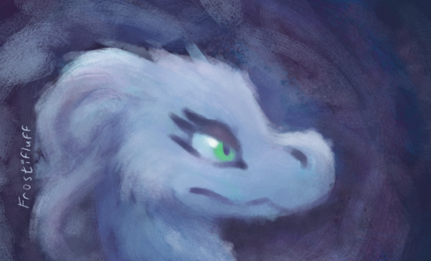 fluffy white dragon portrait