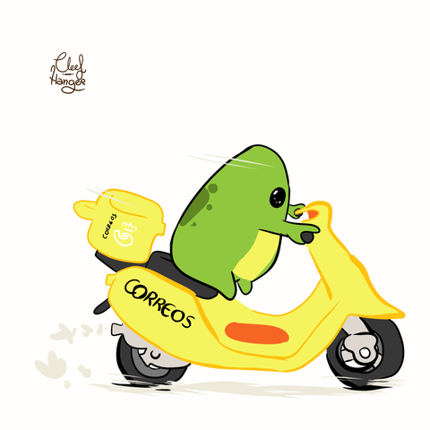 Froggelio in a vespa of correos running fast.

Froggelio en una vespa de correos yendo rápido.