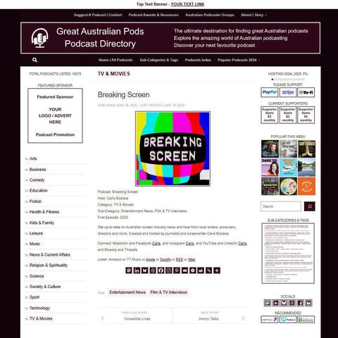 Breaking Screen
Screenshot of the podcast listing on the Great Australian Pods website