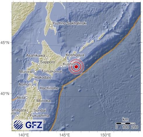 Map showing the earthquake of 2025-06-18 in Off Coast of Hokkaido, Japan