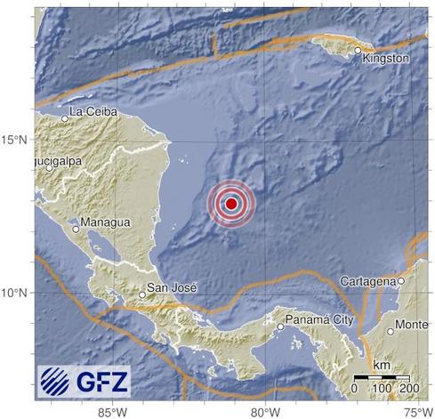 Map showing the earthquake of 2025-06-19 in Caribbean Sea