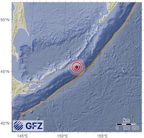 Map showing the earthquake of 2025-06-19 in Kuril Islands