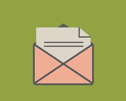 Pink envelope against a green background