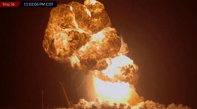 SpaceX rocket fireball from launch pad.