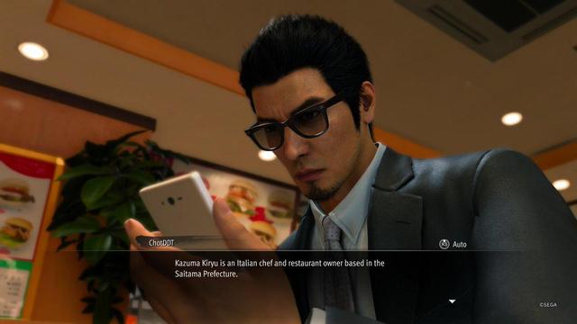 Screenshot from Like a Dragon Gaiden: The Man Who Erased His Name. ChotDDT: "Kazuma Kiryu is an italian chef and restaurant owner based in the Saitama Prefecture."