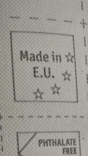 Label that says made in eu and påtalade free