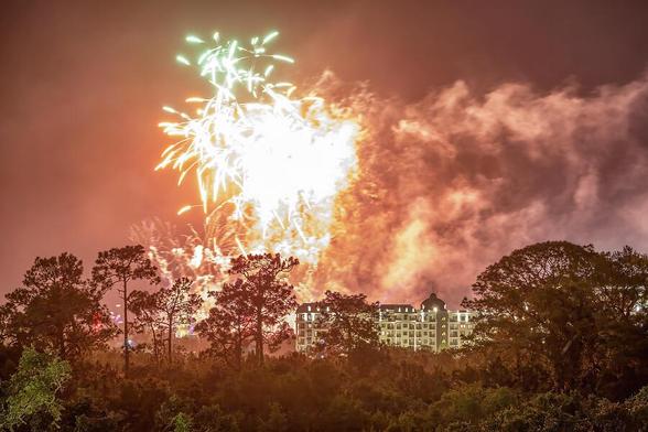 Spectacular fireworks lighting up the night sky over EPCOT in Orlando, highlighting a magical evening at a world-renowned theme park.
