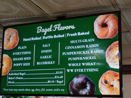Ess-A-Bagel menu board (bagel flavors)