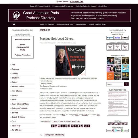 Manage Self, Lead Others: Emotional Intelligence And Leadership For Managers
Screenshot of the podcast listing on the Great Australian Pods website