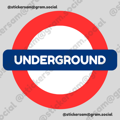 A sticker of the London Underground Logo displaying the word "underground" in bold letters as a cute style against a simple background.
