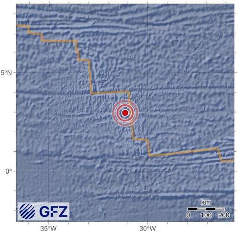 Map showing the earthquake of 2025-06-19 in Central Mid-Atlantic Ridge