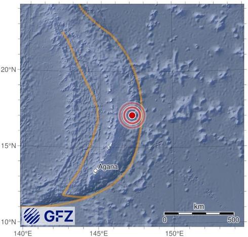 Map showing the earthquake of 2025-06-19 in Mariana Islands Region