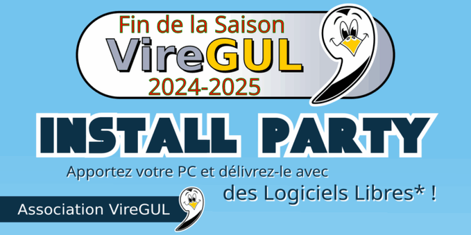Bandeau avec le logo de l'association VireGUL annonçant une install party