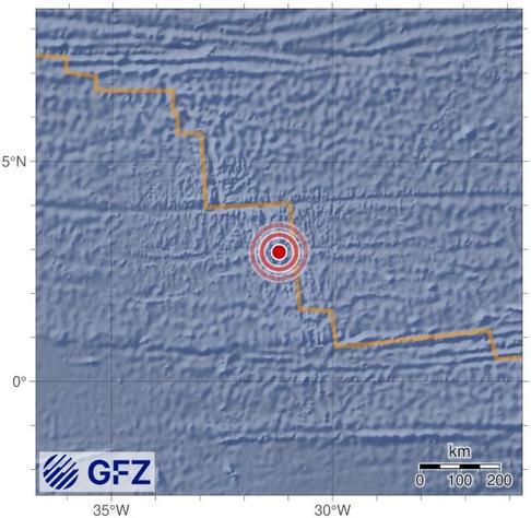 Map showing the earthquake of 2025-06-19 in Central Mid-Atlantic Ridge