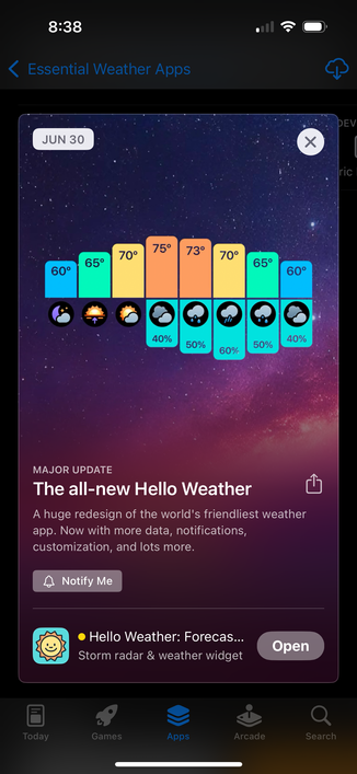 The all new Hello Weather in the App Store—coming on June 30