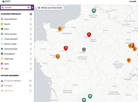 Cartographie avec 13 points de mobilisation 1er juillet