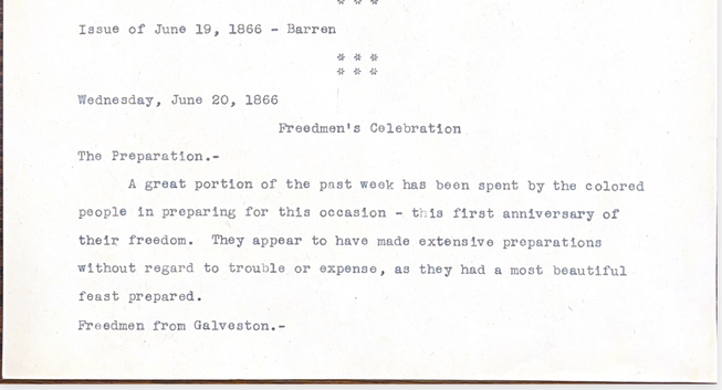 Photograph of some old, typed notes about a newspaper article from June 20, 1866