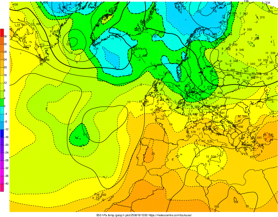 Analyse en altitude de la sitation météo en Europe ce jour.