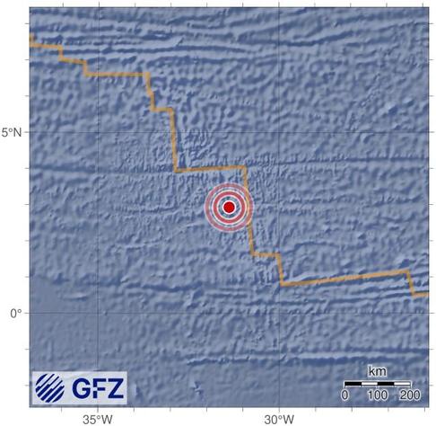 Map showing the earthquake of 2025-06-19 in Central Mid-Atlantic Ridge