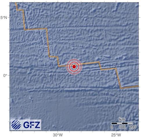 Map showing the earthquake of 2025-06-19 in Central Mid-Atlantic Ridge
