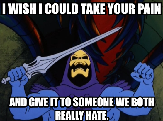 I wish I could take your pain and give it to someone we both really hate.