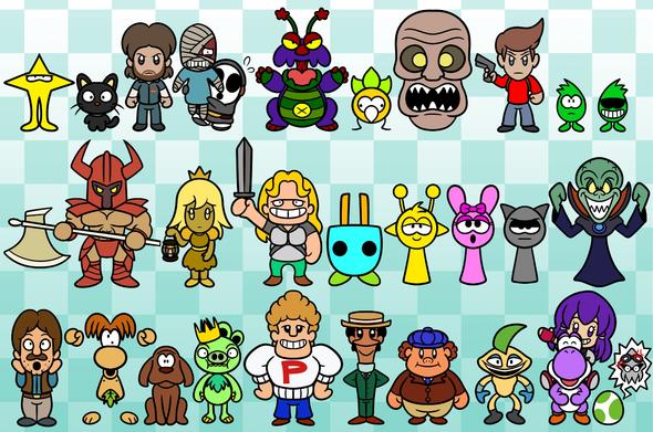 ROW 1: Starwalker, Chococat, Jimmy, Curly (w/Black Shy Guy), Dodongadon, Pippo, Headman, Albatross, Sam, Slick

ROW 2: Death Adder, Princess Quest, Von Wanst, Plugg, Simon, Pinki, Gray, The Invader

ROW 3: Bruce, Rayomz, Frakk, FunVideoTV Pig, Tom, Dick, Larry, Floops, Leilanie & Purple Yoshi
