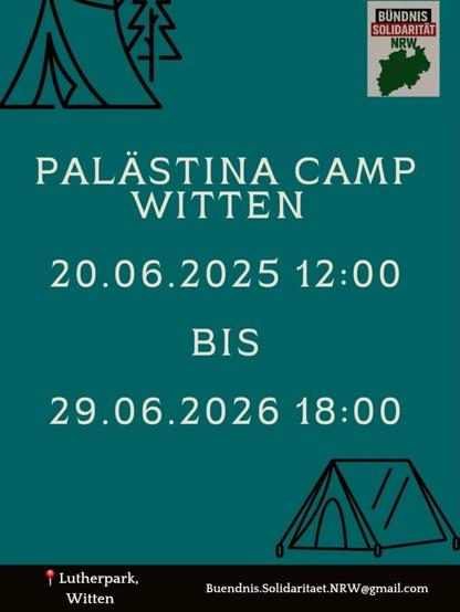 PALÄSTINA CAMP
 WITTEN
20.06.2025 12:00
29.06.2026 18:00
Lutherpark, Witten