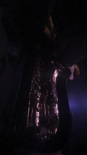 Saxophone reflecting the lounge lights