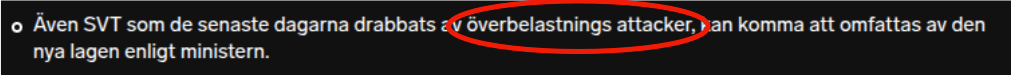 En text med ordet överbelastningsattacker särskrivet.
