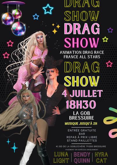 Affiche d'une soirée drag show, vendredi 4 juillet à la Gob.