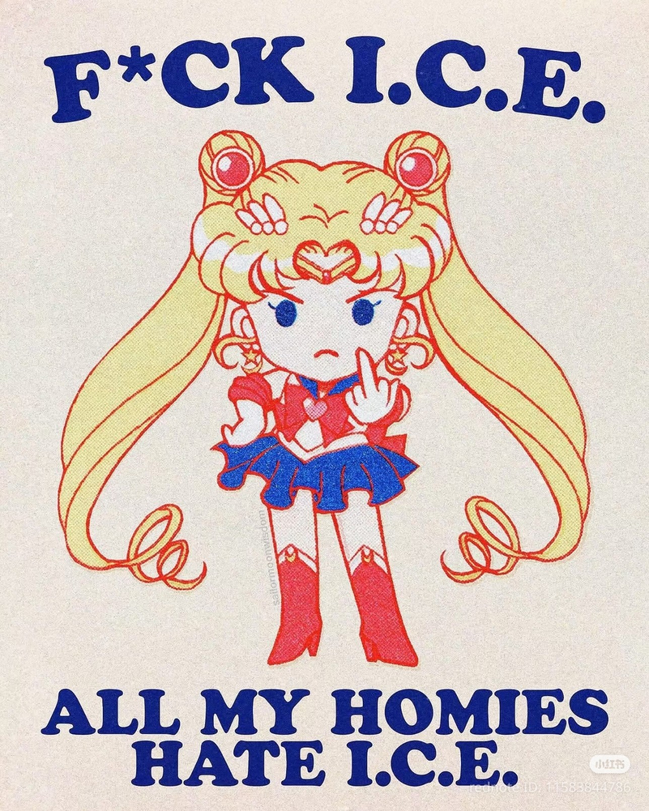 Chibi Sailor Moon with text that reads F*CK ICE ALL MY HOMIES HATE ICE