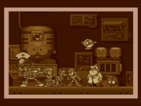 A sepia photograph of Mega Man and his family