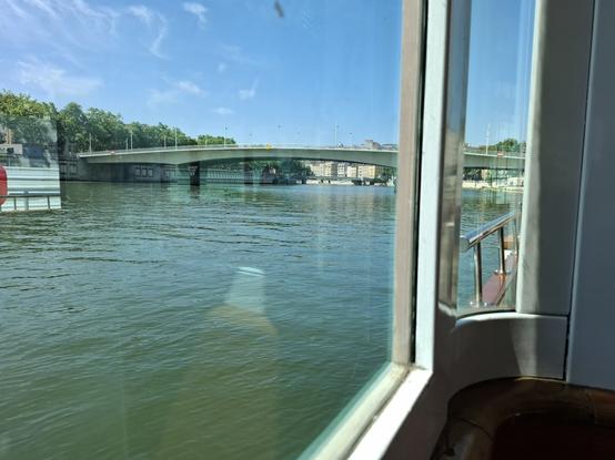 Vue sur la Saône depuis le Navigone, en fond le pont Maréchal juin et les bâtiments de la Croix-Rousse