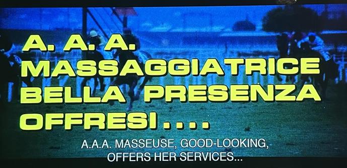 A. A. A.
MASSAGGIATRICE
BELLA PRESENZA
OFFRESI ...•
A.A.A. MASSEUSE, GOOD-LOOKING,
OFFERS HER SERVICES...