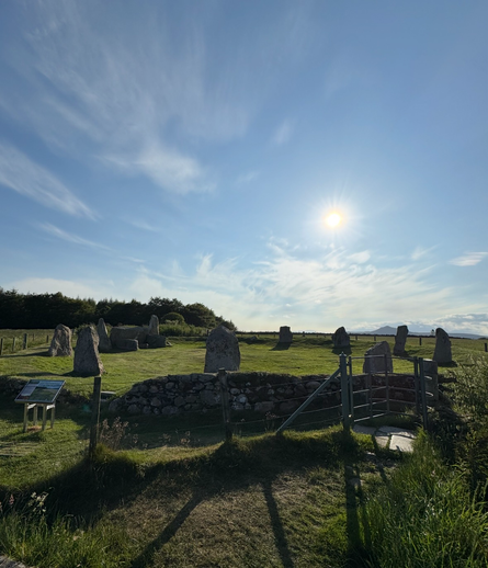 The recumbent stones are to the left. Photo taken an hour ago, the sun setting with Bennachie on the horizon. Stunning location. All stones have survived none mussing. They have never had to be re-erected.