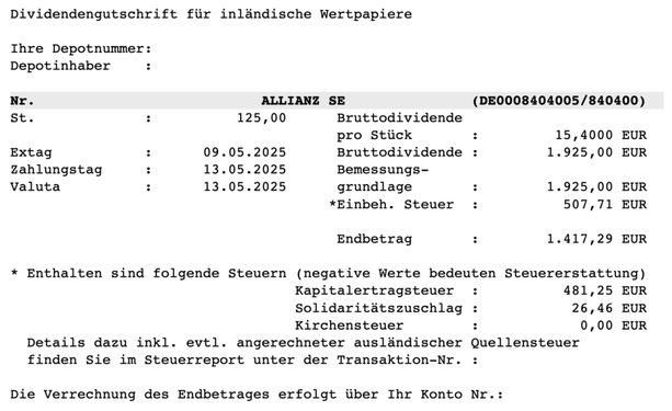 Dividendengutschrift Allianz im Mai 2025