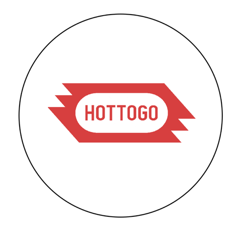 A circle denoting the button face with a reimagined HOTOSM logo that now reads H O T T O G O. A reference to the Chapell Roan song of the same name.
