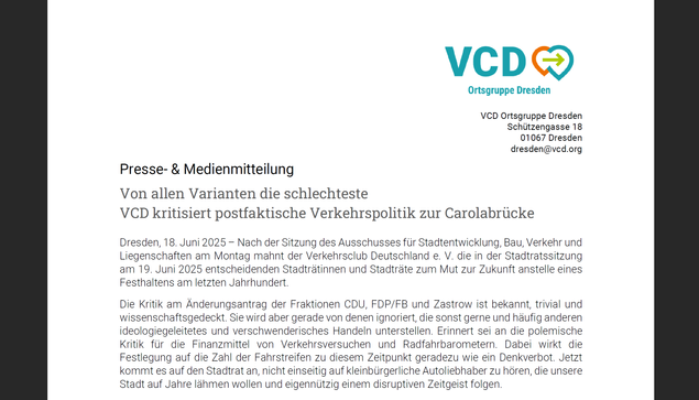 Das obere Ender der Pressemitteilung in Briefform.