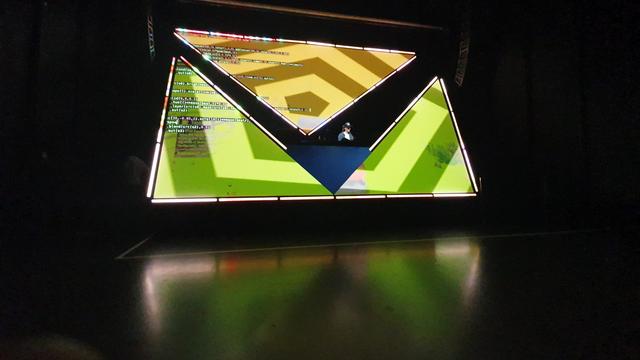 3 triangles showing code and shaders in green and building a ring of hexagons