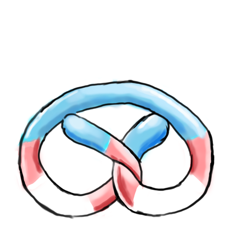 A sketch of a pretzel, in trans pride colors.