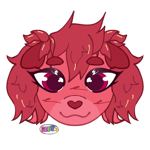 A symmetrical icon of a rat like plushie creature, this one particularly looks like a hedgehog. She is bright pink with long spikes and furs coming off her in a large round shape. Her nose is a small heart, just a above a shy smile. She looks at you with wide magenta eyes.