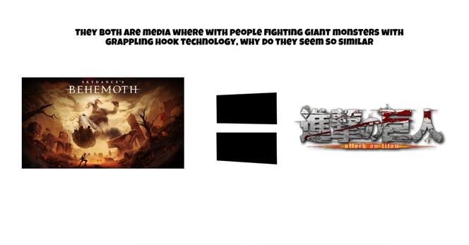 A behemoth VR and attack on titan logos being compared