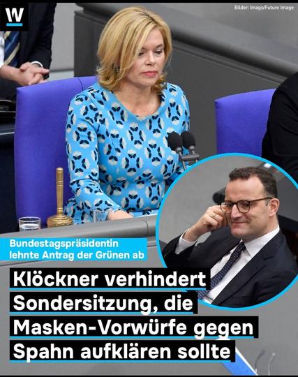 Klöckner verhindert Sondersitzung die die Maskenvorwürfe gegen Spahn aufklären sollte