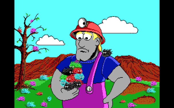 A reward endgame screen showing Milo holding an armful of tribbles with a nonplussed look on his face.